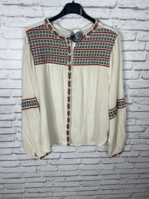 CAMISA BORDADA TONOS TEJA BEIG