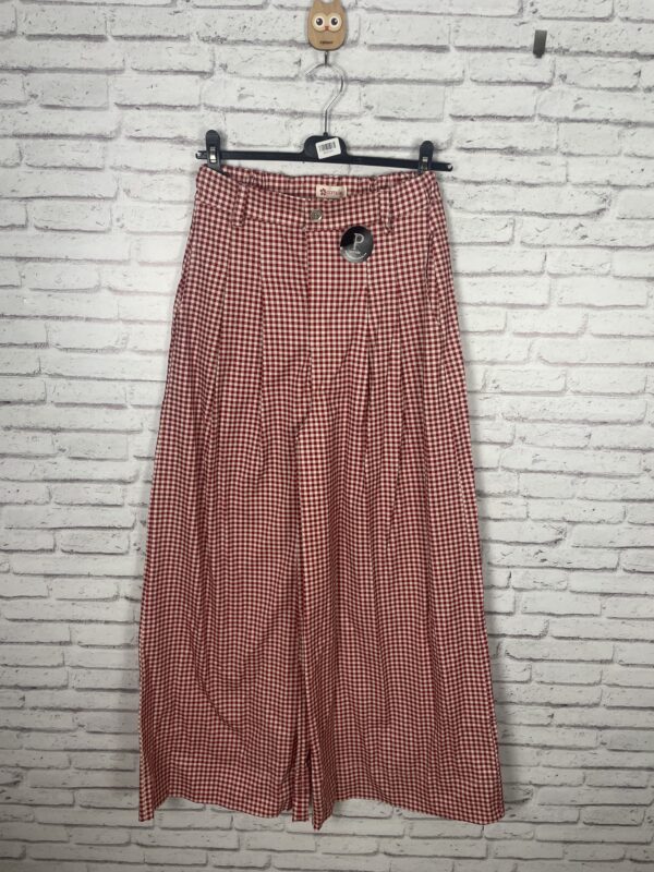 PANTALON ANCHO VICHY ROJO Y BEIG