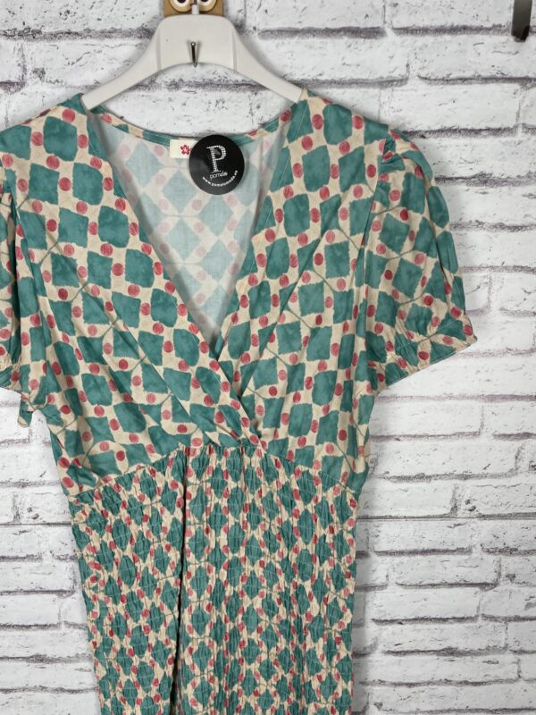 VESTIDO NIDO DE ABEJA CORAL Y TURQUESA - Imagen 4