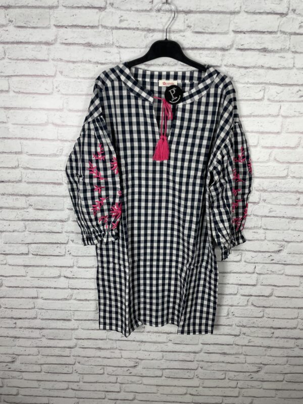 VESTIDO VICHY DETALLES FLUOR