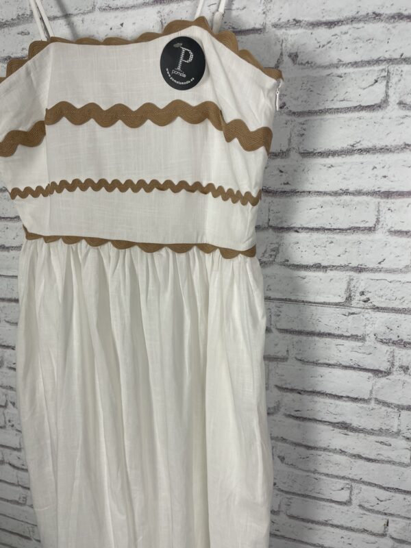 VESTIDO LINO PICONELA BLANCO CON BOLSILLOS - Imagen 3