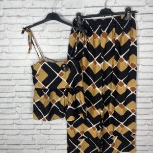 CONJUNTO TOP Y PANTALÓN NEGRO Y TEJA