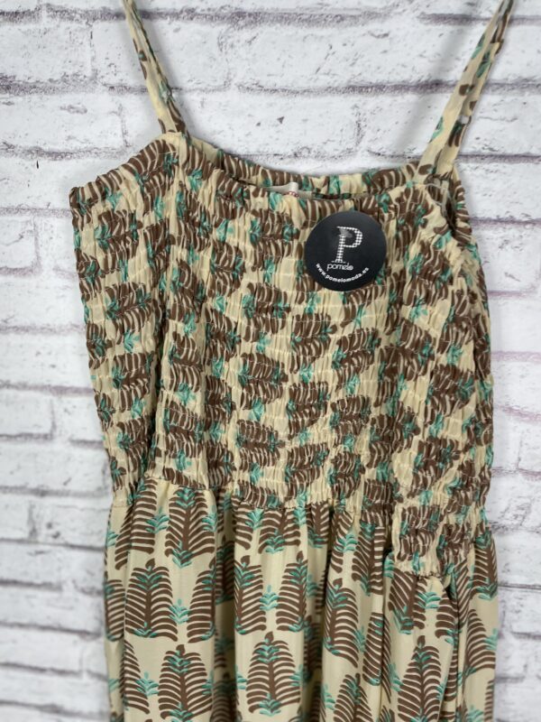 VESTIDO PECHO ENGOMADO ESTAMOADO MARRON Y TURQUESA - Imagen 2