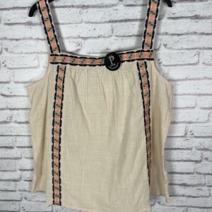 TOP LINO BORDADO BEIG CINTA COLORES