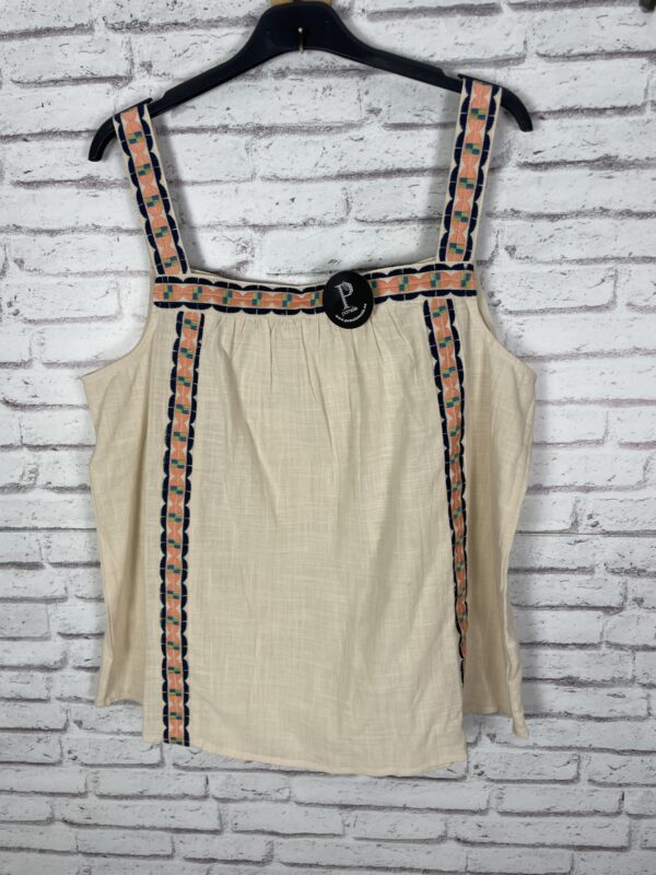 TOP LINO BORDADO BEIG CINTA COLORES
