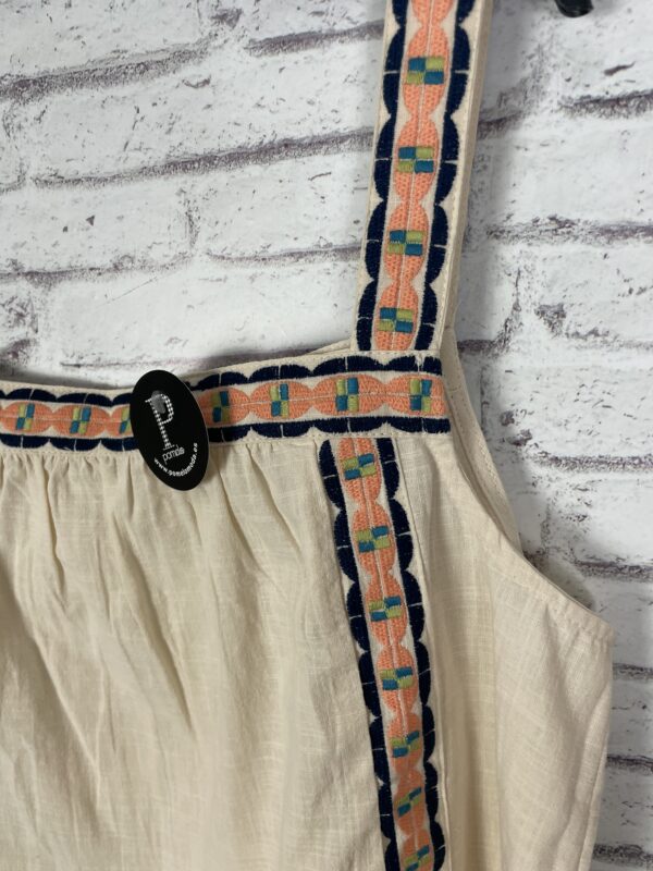TOP LINO BORDADO BEIG CINTA COLORES - Imagen 2