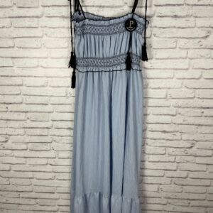 VESTIDO AZUL NIDO DE ABEJA NEGRO