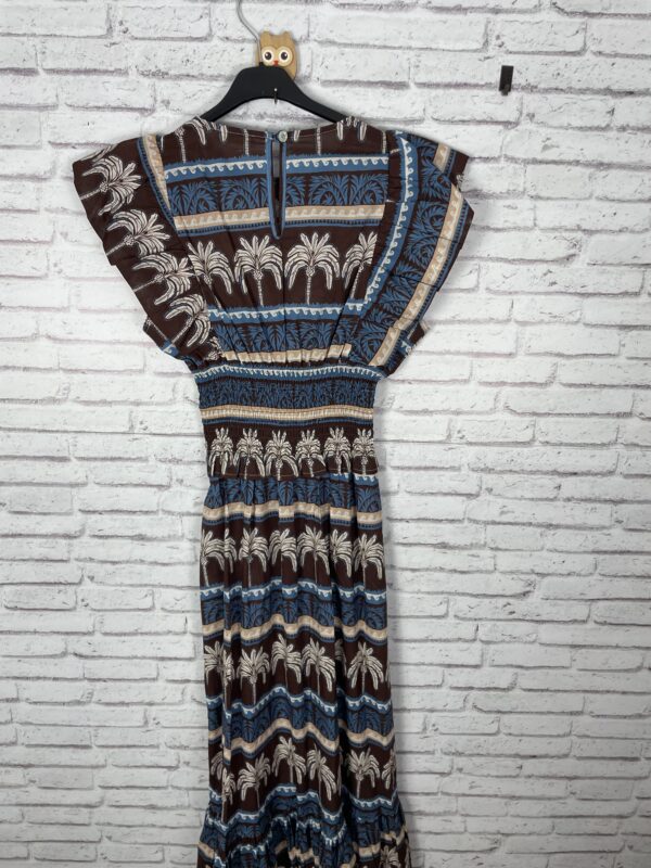 VESTIDO PALMERAS MARINO Y CHOCOLATE