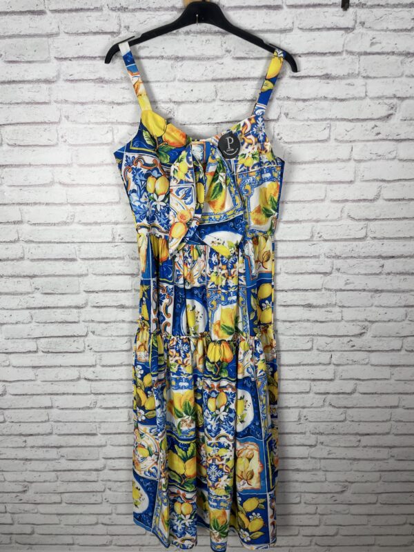 VESTIDO LIMONES ESTAMPADO LAZO PECHO