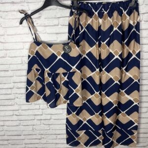 CONJUNTO TOP Y PANTALON MARINO Y CAMEL