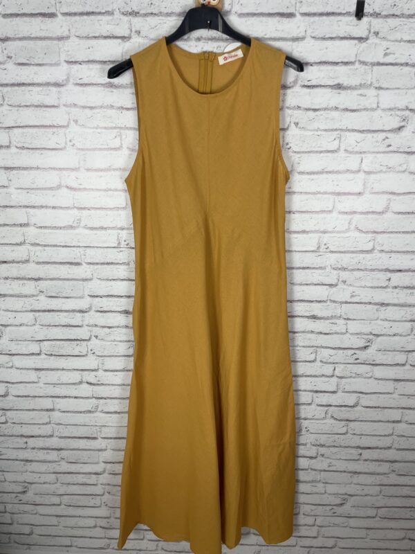 VESTIDO LINO BOLSILLOS MOSTAZA