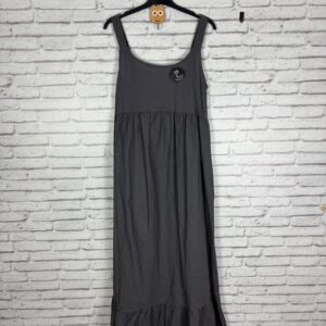 VESTIDO LINO GRIS CORTE EN EL PECHO