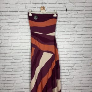 VESTIDO PALABRA HONOR RAYAS TEJA