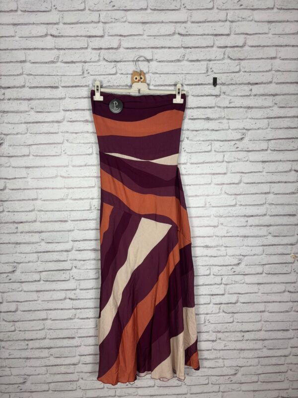 VESTIDO PALABRA HONOR RAYAS TEJA