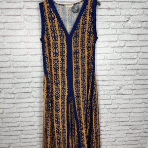 VESTIDO ESTAMPADO ABANICO MARINO Y MOSTAZA