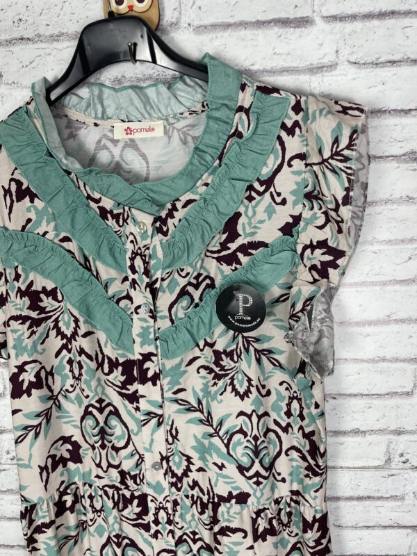 VESTIDO ESTAMPADO VOLANTITOS TURQUESA - Imagen 2