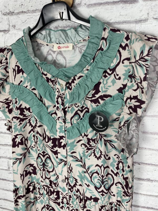 VESTIDO ESTAMPADO VOLANTITOS TURQUESA - Imagen 3
