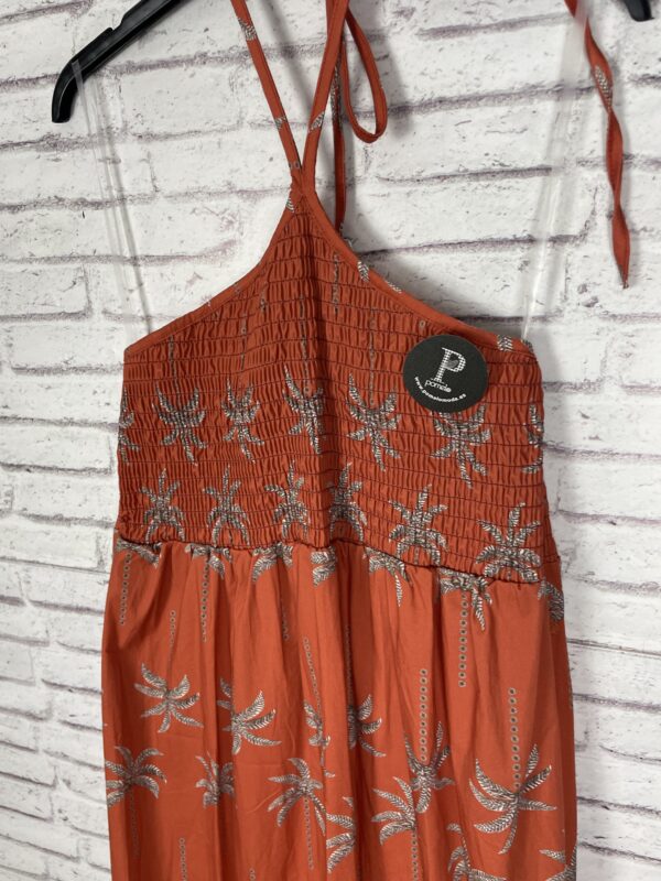VESTIDO NIDO DE ABEJA PALMERAS MARRÓN Y NARANJA - Imagen 3