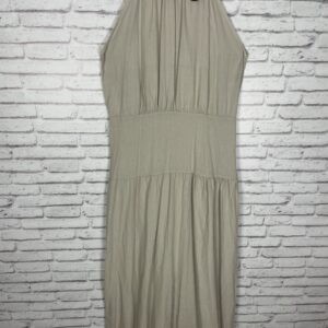 VESTIDO LINO GRIS DETALLE FAJIN