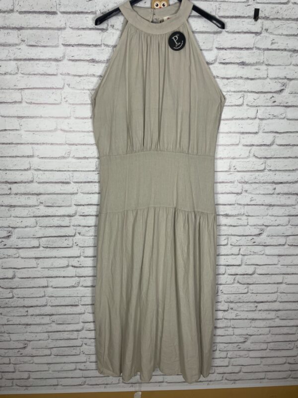VESTIDO LINO GRIS DETALLE FAJIN