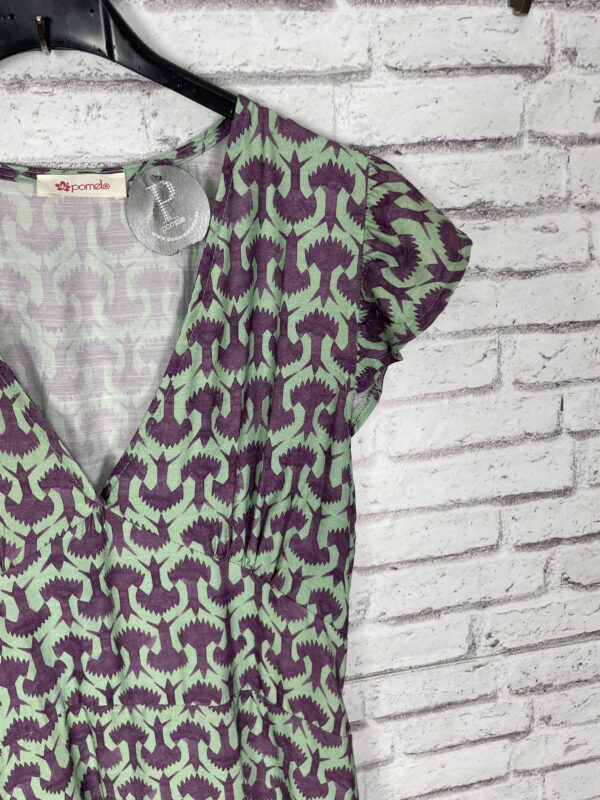 VESTIDO ESTAMPADO COTILLA VERDE Y MALVA - Imagen 2