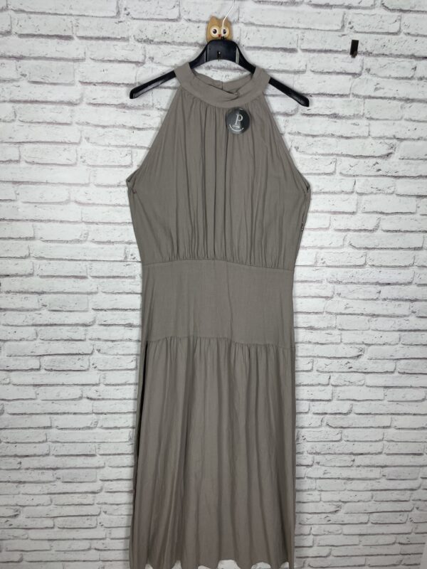 VESTIDO LINO DETALLE FAJIN BEIG