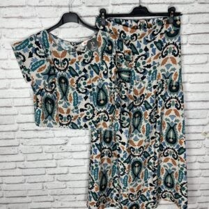 CONJUNTO ESTAMPADO AZUL Y MOSTAZA