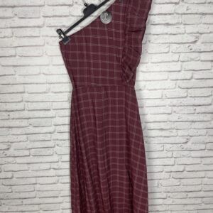 VESTIDO ASIMETRICO CUADROS CIRUELA