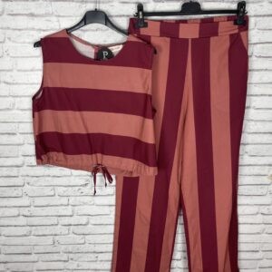 CONJUNTO RAYAS CIRUELA Y CORAL