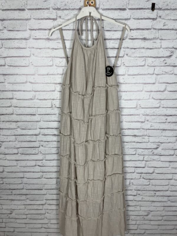 VESTIDO LINO VOLANTITOS BEIG