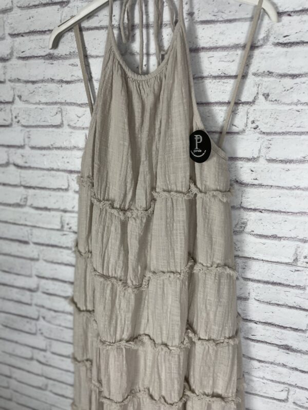 VESTIDO LINO VOLANTITOS BEIG - Imagen 3