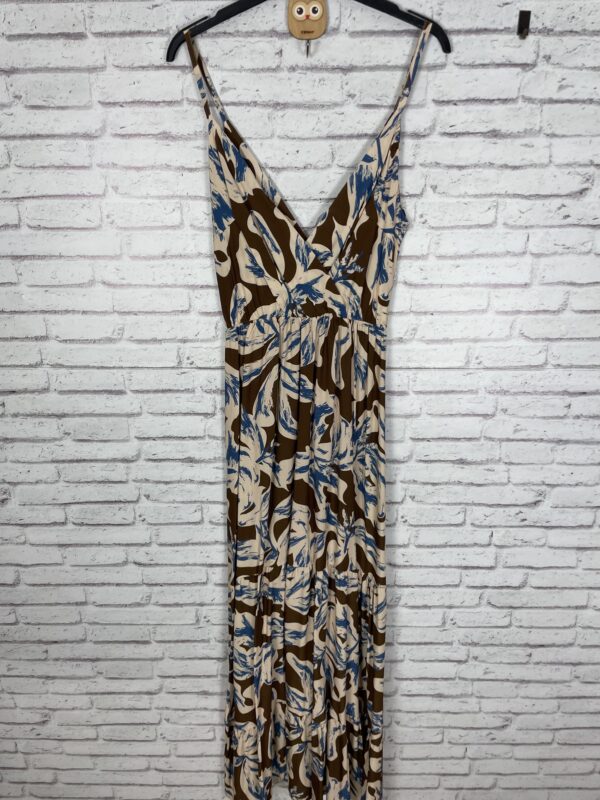 VESTIDO ESTAMPADO MARRON Y AZUL