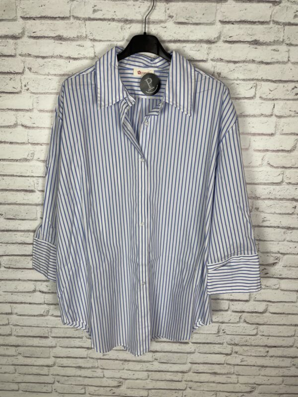 CAMISA CAMISERA RAYAS CELESTE Y BLANCA