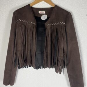 CHAQUETA ANTELINA FLECOS MARRON CON TACHUELAS