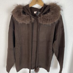 JERSEYS MARRON CAPUCHA DETALLE DE PELO DE QUITA Y PON