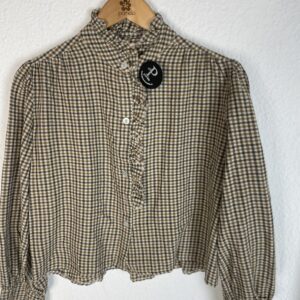 CAMISA VICHY TONOS VERDES VOLANTE CUELLO Y MANGAS