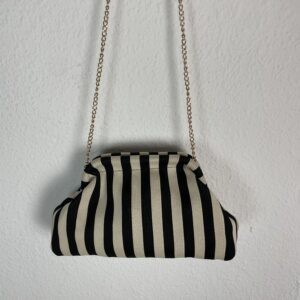 BOLSO TELA RAYAS NEGRAS Y BEIG