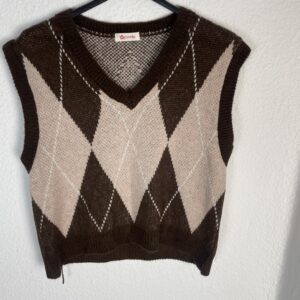 CHALECO ROMBOS ROSA Y MARRON