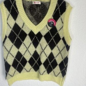 CHALECO ROMBOS AMARILLO Y MARRON