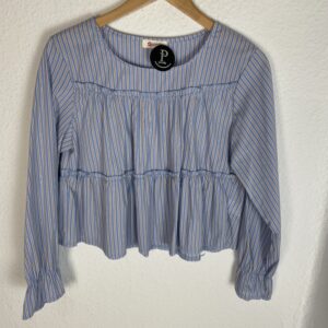 CAMISA VOLANTE MARRON Y AZUL