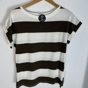 CAMISETA RAYAS MARRON Y BLANCA