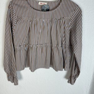 CAMISA RAYAS VOLANTE MARRON Y AZUL