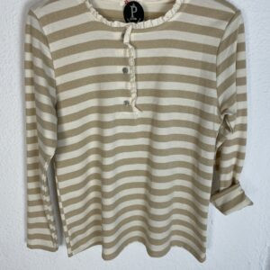 SUDADERA RAYAS DETALLE VOLANTE BEIG Y CAMEL