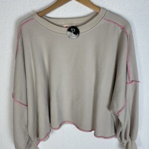 SUDADERA BEIG PESPUNTES ROSAS