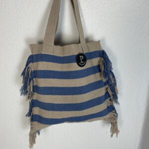 BOLSO HILO RAYAS AZUL Y BEIG