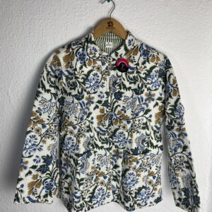 CHAQUETA ESTAMPADA AZUL Y MOSTAZA