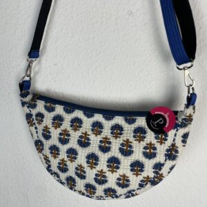 BOLSO ESTAMPADO AZUL Y MARRÓN MEDIA LUNA