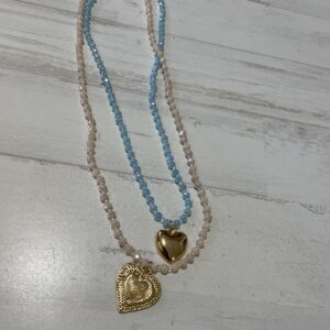 CADENA DOBLE BOLITAS CORAZONES