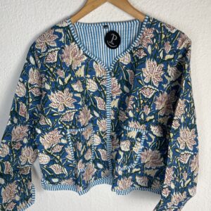 CHAQUETA ESTAMPADA TURQUESA CUELLO PICO