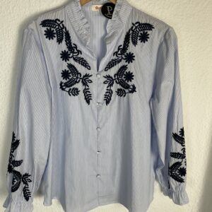 CAMIS RAYAS BORDADA MARINO